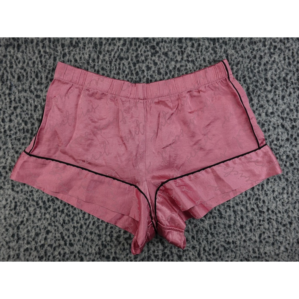Victoria's Secret Pajama Shorts Women Small Pink Excellent Logo Satin Sleepwear